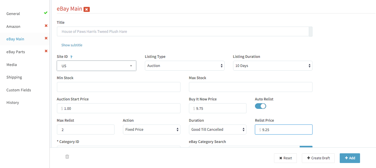 Setting up eBay Auctions Support